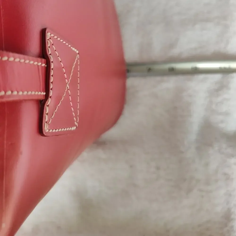 Dooney & Bourke Red Toiny Bucket Bag Leather North South Satchel Handbag Purse
